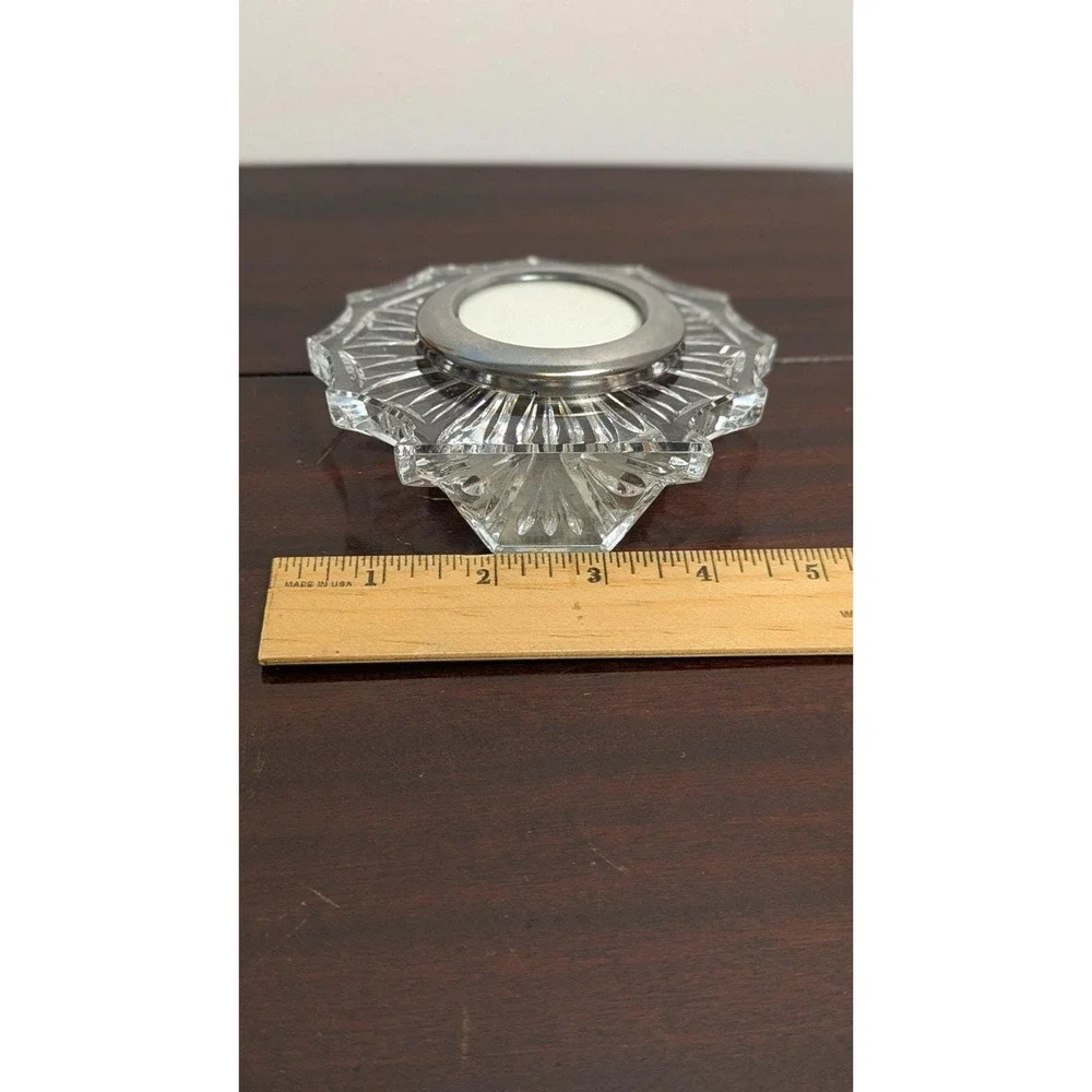 Vintage Starburst Glass Picture Frame Round Silver Photo Insert Clear 4.5in